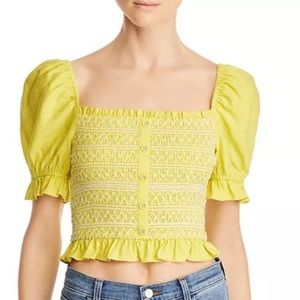 🎯NWOT Lost & Wander Smocked Crop Top Yellow Size Medium